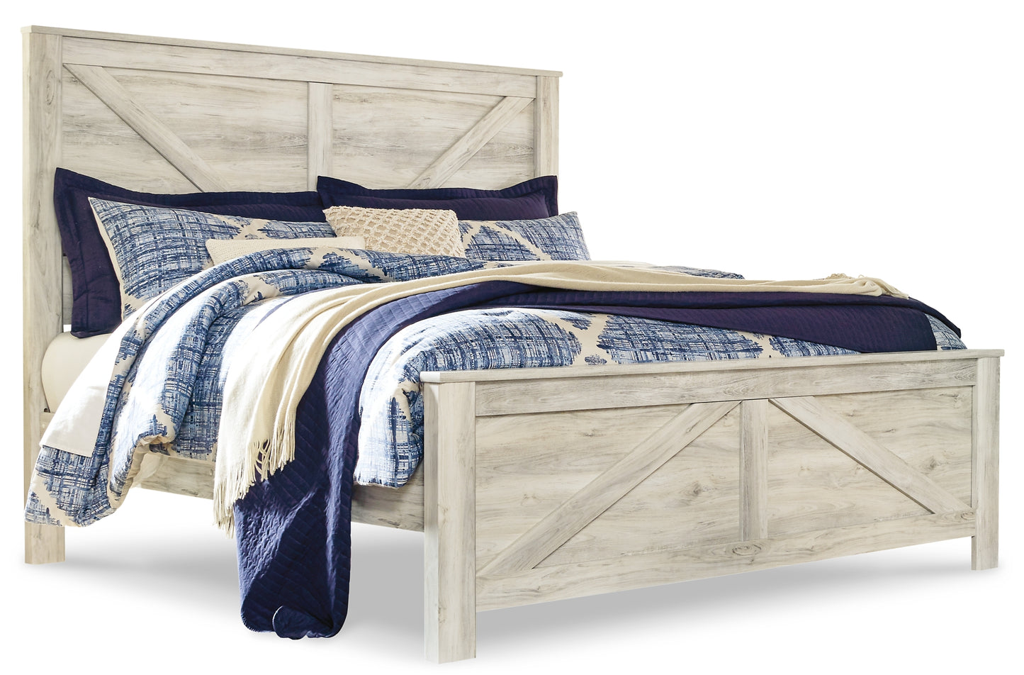 Bellaby Queen Crossbuck Panel Bed with Mirrored Dresser, Chest and Nightstand