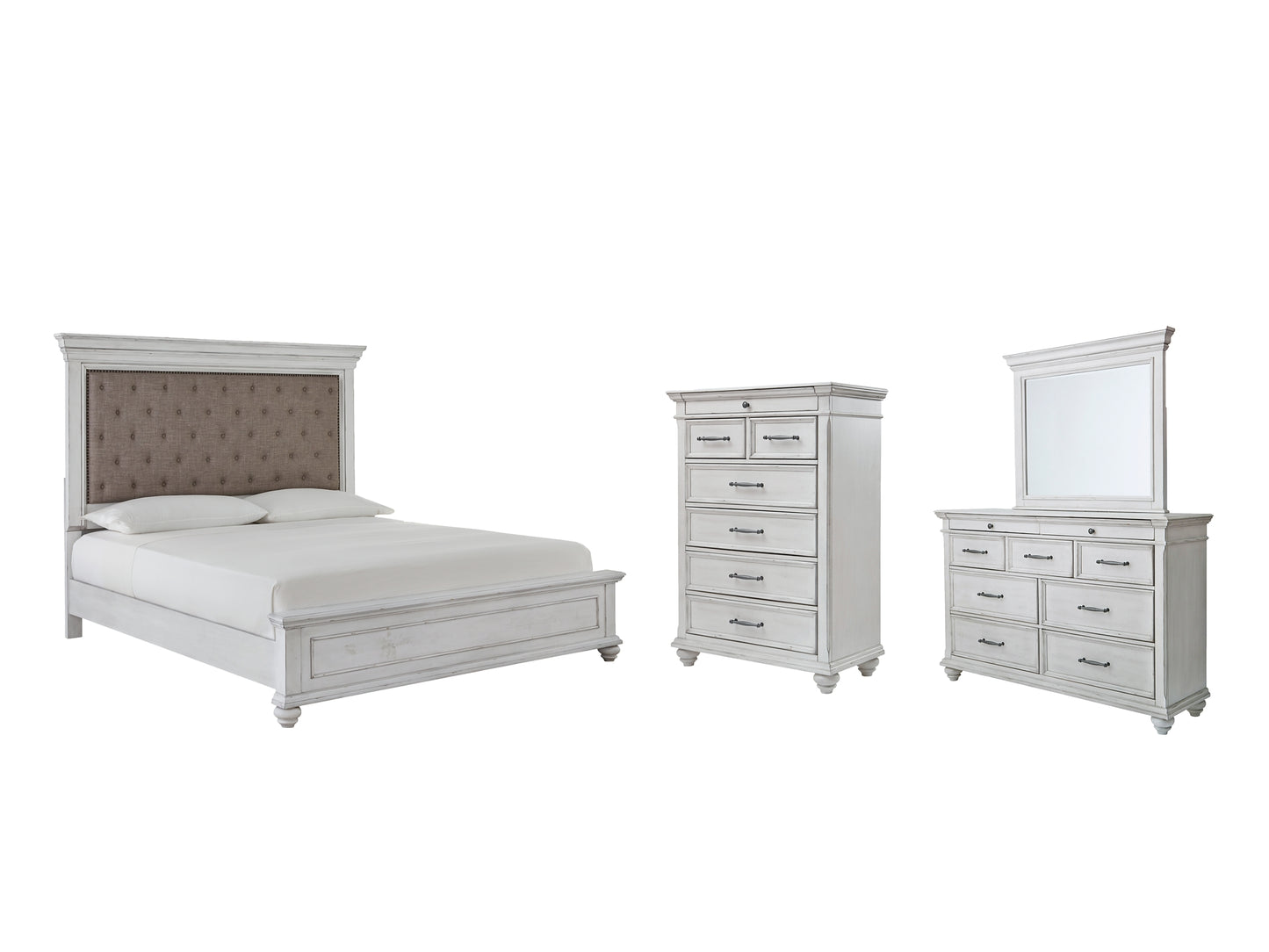 Kanwyn Queen Panel Bed with Mirrored Dresser and Chest
