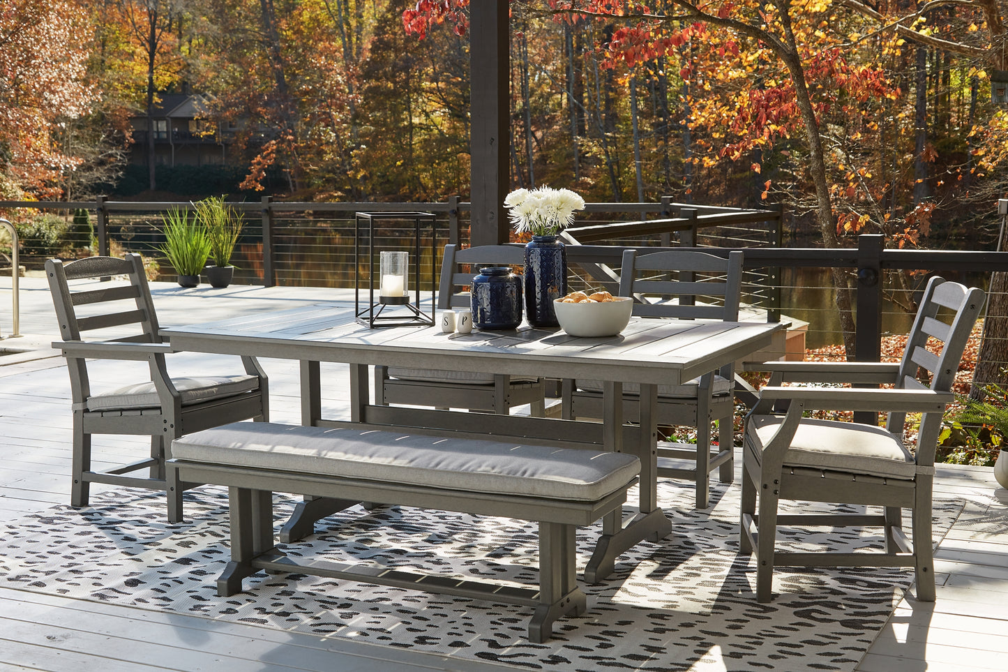 Visola Outdoor Dining Table and 4 Chairs and Bench