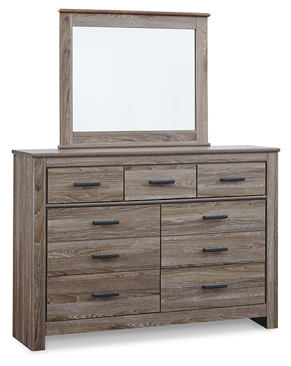 Zelen Queen Panel Headboard with Mirrored Dresser and Nightstand