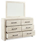 Cambeck King/California King Upholstered Panel Headboard with Mirrored Dresser, Chest and 2 Nightstands