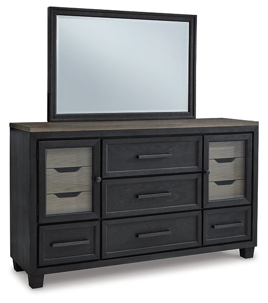 Foyland King Panel Storage Bed with Mirrored Dresser and Chest