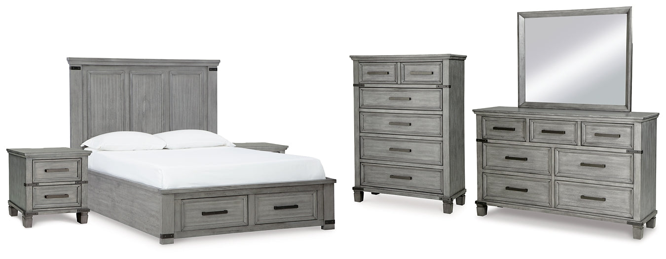 Russelyn Queen Storage Bed with Mirrored Dresser, Chest and 2 Nightstands